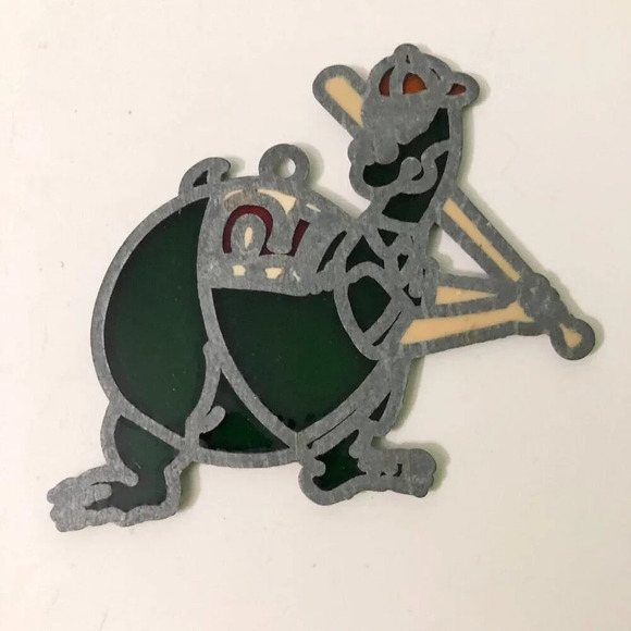 Vtg Dinosaur  Playing Baseball Suncatcher Small Window Hanging - Picture 11 of 12